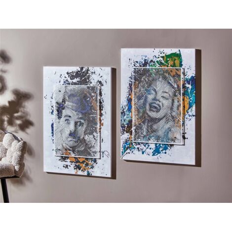 Gedrucktes Leinwandporträt in Lasur Marilyn und Chaplin 50 % Öl 60 x 90 cm. 2er-Set 60 x 3 x 90 cm