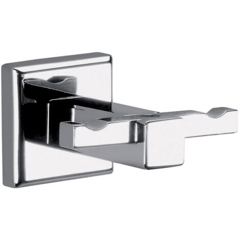 Gedy Doppio Appendiabiti da Parete Colorado in Acciaio Inox e Cromall, Appendi Accappatoio Fissabile con Viti Incluse o Colla, Peso Supportato 7 kg, 4,2x6,5x6cm