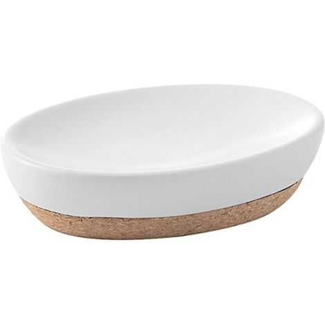 Gedy G-Canberra saponetta, Misure e Peso: 3X13X9,5 CM & 0,184 kg, Porta Sapone Solido Realizzato in Ceramica e Sughero Finitura Bianca, Design R&S, 2 Anni di Garanzia, Unica
