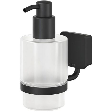 Geesa Seifenspender Wandbefestigung Topaz Pumpspender Glas 200ml, transparent/schwarz matt
