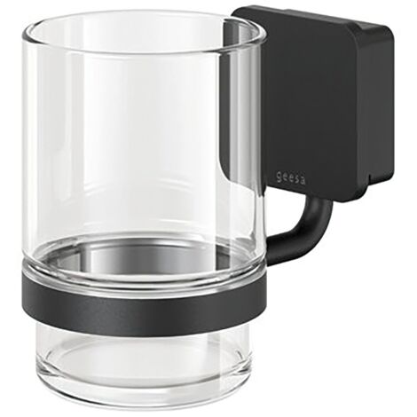 Geesa Zahnputzbecher mit Halterung - Glashalter Bad, schwarz matt