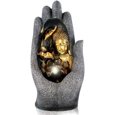 GEEZY Garden Water Feature Outdoor Fountains Indoor Water Features LED Indoor/Outdoor Waterfall Water Fountain Indoor Fountains Garden Water Features Outdoor Buddha Statue (Hand Fountain)