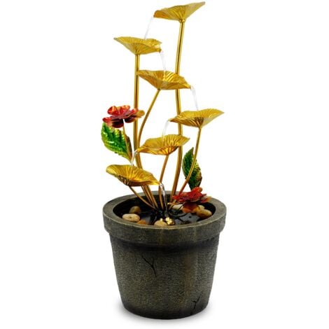 GEEZY Garden Water Feature Outdoor Fountains Indoor Water Features LED Indoor/Outdoor Waterfall Water Fountain Indoor Fountains Garden Water Features Outdoor Garden Fountain (Metal Lotus Fountain)