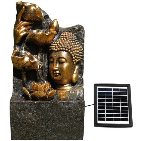GEEZY Solar Water Fountain LED Buddha Statue Solar Water Feature Outdoor Buddha Garden Ornaments Outdoor Garden Water Features(Buddha Head)