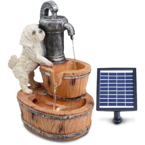 GEEZY Solar Water Fountain LED Solar Water Feature Outdoor Garden Ornaments Outdoor Garden Water Features(Puppy)