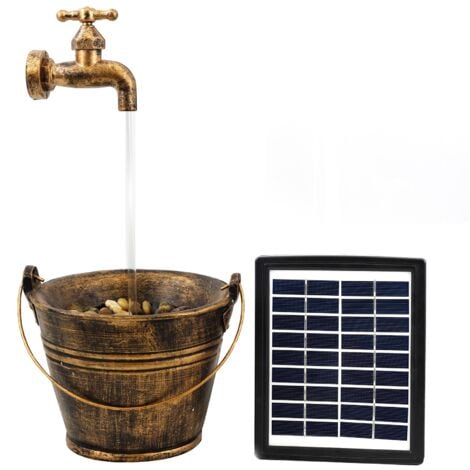 GEEZY Solar Water Fountain LED Solar Water Feature Outdoor Garden Ornaments Outdoor Garden Water Features(Tap Bucket)