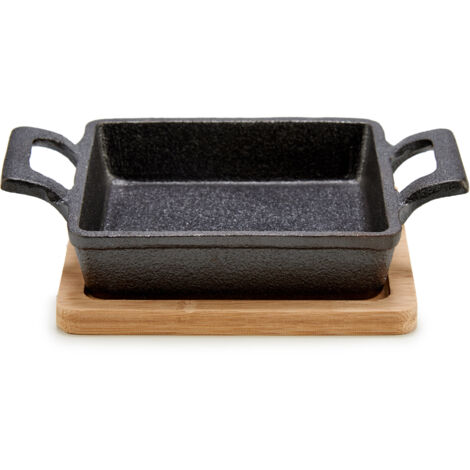 Gefäß aus Eisen auf Bambusunterlage SLATE, 14 x 19 x 5 cm