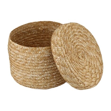 Geflochtener Aufbewahrungskorb aus Weizenstroh, innovativer rustikaler Dekokorb mit natürlichem Braun-Finish (groß)