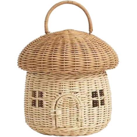 Geflochtener Korb in Pilzform mit Deckel aus Naturrattan - Dekorativer Aufbewahrungskorb für Partys (25x25cm, Braun)
