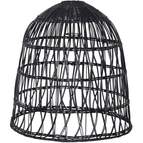 Geflochtener Lampenschirm ,Knute, aus Rattan, groß, schwarz, E27, outdoor