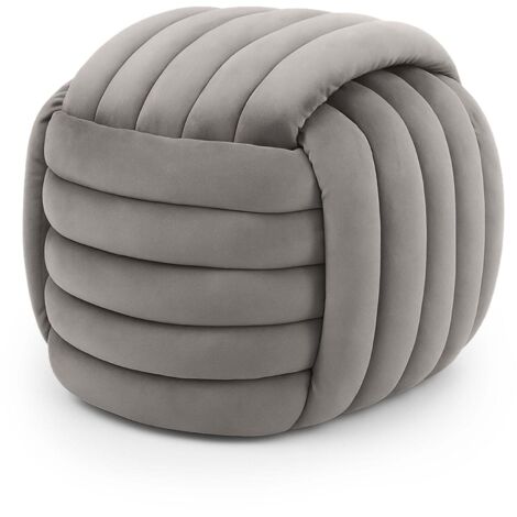 Geflochtener Samt-Pouf 53 cm NILO Hellgrau