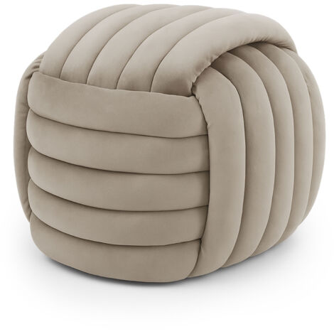 Geflochtener Samt-Pouf 53 cm NILO Staubbeige