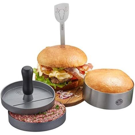 GEFU BBQ burger set de set of 3 pezzi per hamburger, tra cui pressa per hamburger, anello per hamburger e spiedini per hamburger grigliati fatti in casa, adatto per