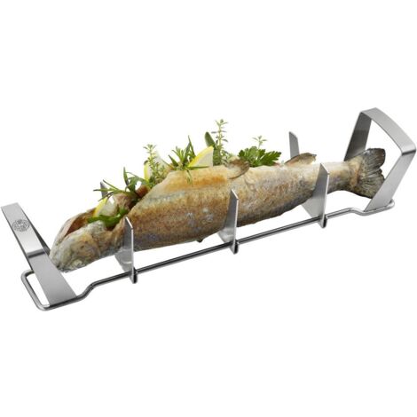 GEFU Fischhalter BBQ, Fischgriller, Fischbräter, Grillzubehör, Fisch, Edelstahl, silber, 89331