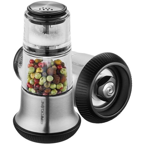 Gefu Pfeffermühle mit Salzstreuer X-Plosion, Pfeffer Mühle, Salz Streuer, Keramikmahlwerk, Edelstahl / Kunststoff / Aluminium, Schwarz / Silber, 34623