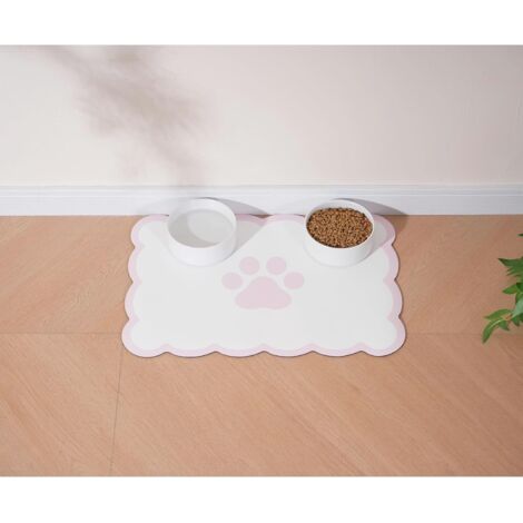 Gegolfde voer- en waterbakmat voor honden, absorberende mat met dispenser, schattig, elegant, esthetisch, pastelroze gegolfde placemat voor honden