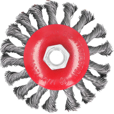 Geknoteter Schleifteller Ø 101 mm M10x1,5 – Werkzeug zum Entrosten und Lackieren mit extrem hoher Belastbarkeit und einer Drehzahl von 12500 U/min.