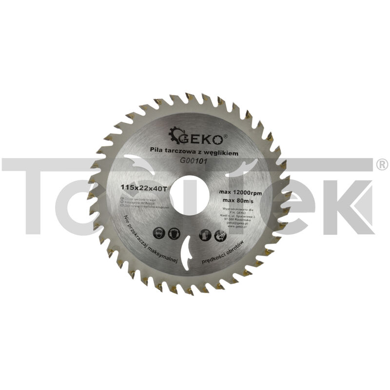 Image of Tooltek - geko G00101 disco da taglio 115mm per legno smerigliatrice flex 40T