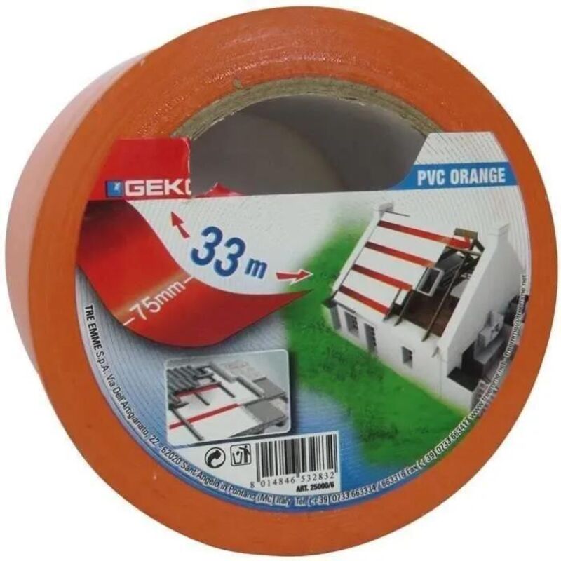 Geko Nastro Adesivo PVC Arancione 75 mm x 33 m per Costruzione