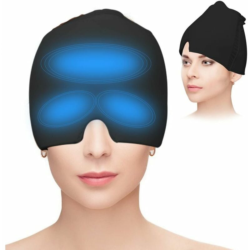 Gel Cold Pack Migraine Mask Reusable Migraine Relief Cap, Warm Cold Compress Hat for Eyes, Headache, Tension Relief and Improved Sleep, Black