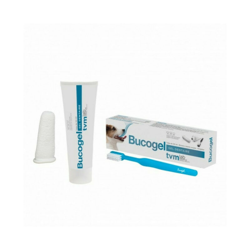 Bucogel soin et hygiène dentaire pour chiens Adulte Tube 50 ml + Doigtier + Brosse