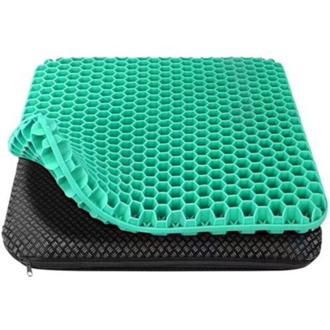 Gel seat cushion, orthopedic – soft and comfortable with a washable, non-slip fabric cover, suitable for office chairs, wheelchairs, car seats, green