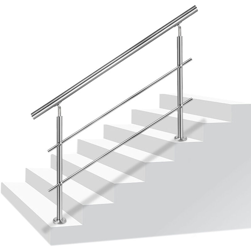 Hengmei - Geländer Handläufe aus Edelstahl Treppengeländer Geländer Außen Innen Brüstungsgeländer Balkongeländer 120CM 2 Pfosten mit 2 Querstangen