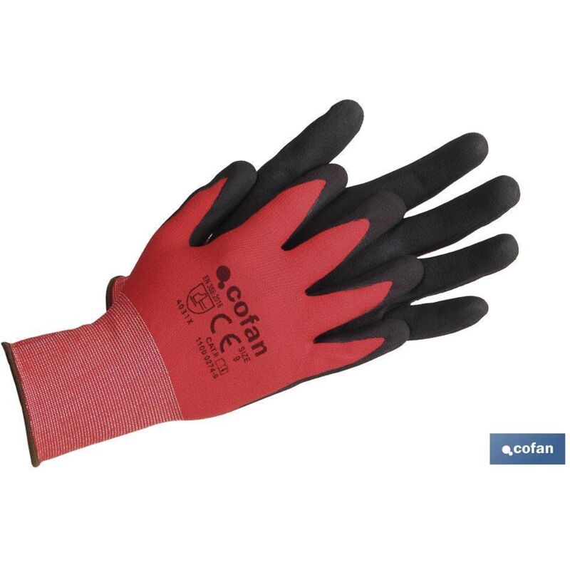 Mit Sandy beschichteter, rot/schwarz imprägnierter Handschuh, Größe 10