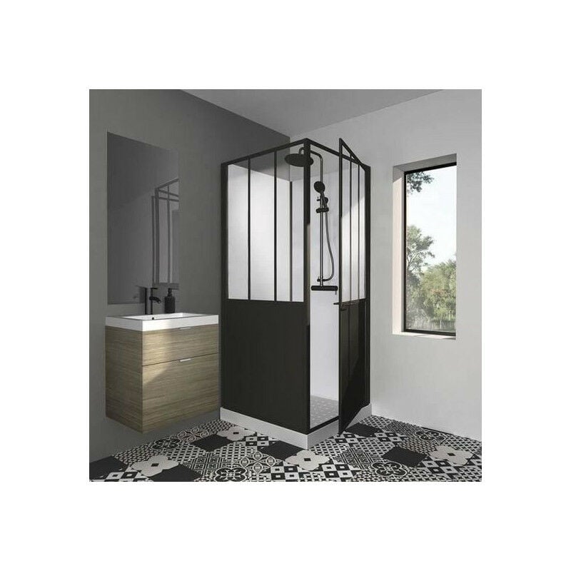 Cabine de douche 90x90x220 Style Industriel Noir - Gelco