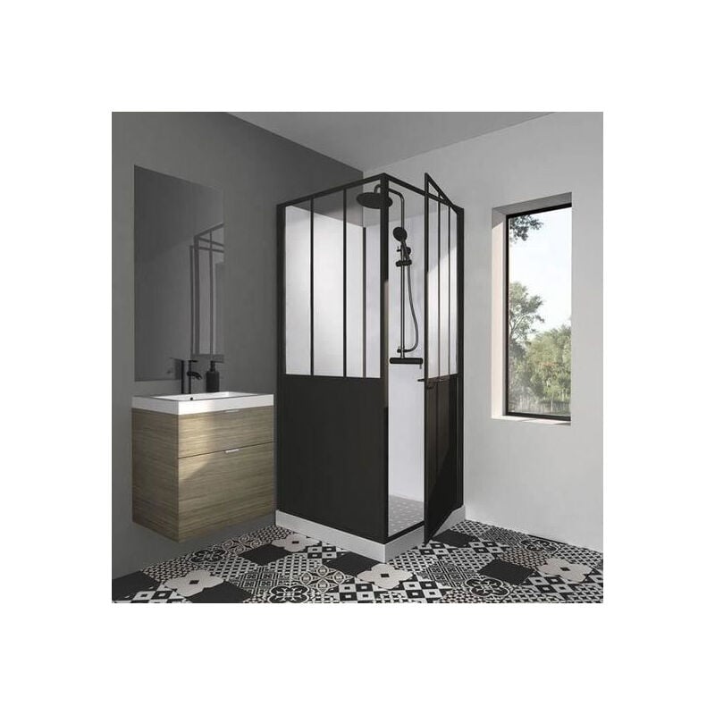 Cabine de douche 90x90x220 Style Industriel Noir - Gelco