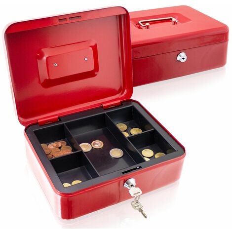 30x24x9 cm Geldkassette rot Münzkassette Geldbox Kasse Sparkassette Schlüssel 