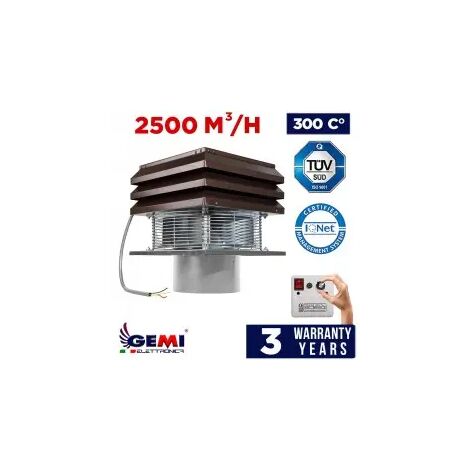 Gemi Elettronica – Extracteur de fumée électrique pour conduit rond 25 cm – Aspiration 2500 m³/h – Régulateur 6 vitesses – Résistant à 300°C