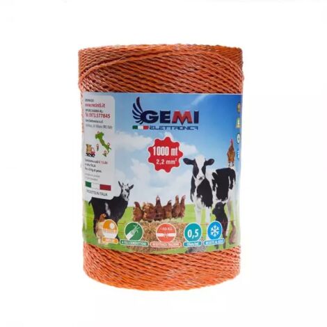 Gemi Elettronica – Fil de clôture électrique 1000 m – Diamètre 2,2 mm² – Conductivité 4 fils galvanisés – Résistance aux UV – Capacité de traction 50 kg
