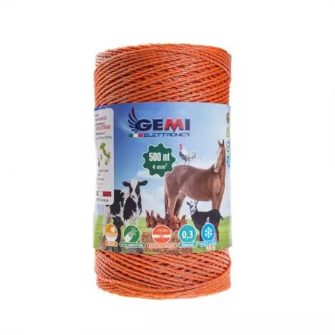 Gemi Elettronica – Fil de clôture électrique 500 m – 4 mm² – 6 fils en acier inoxydable – Résistance 70 kg – Pour moutons, porcs, bovins et petits animaux