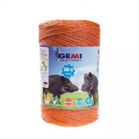 Gemi Elettronica – Fil de clôture électrique 500 MT 6 mm² – 8 fils galvanisés – Résistance UV – Traction 100 kg – Pour chevaux, chiens, vaches, sangliers