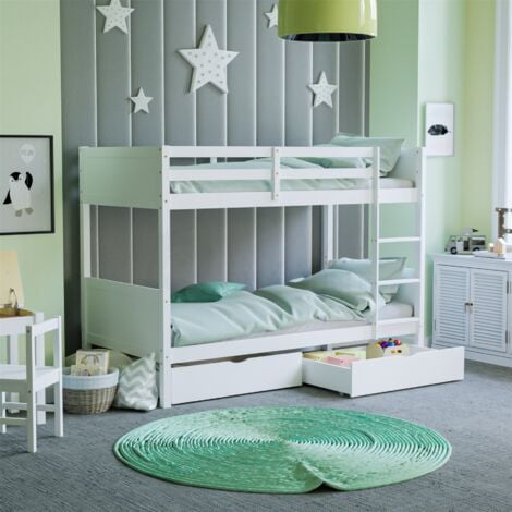 HOME DISCOUNT Gemini 3ft Single Wood Detachable Bunk Bed 2pc Underbed Drawers, Grey