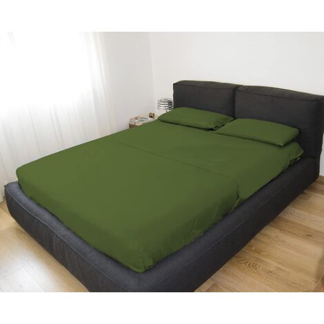GEMITEX Completo letto Matrimoniale, Colore VERDE BOSCO, con Trattamento NO-STIRO, effetto Raso, in 100% Microfibra di poliestere. Composto da 2 lenzuola e 2 federe TINTA UNITA. Made in Italy