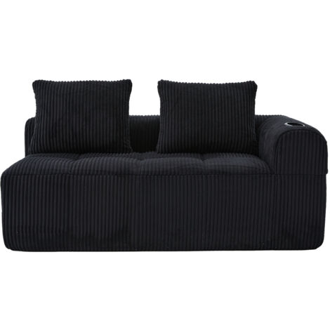 Gemütlicher Cord-Stoff Zweisitzer Sofa – Ohne Montage, weiche Rückenkissen, seitliche Aufbewahrungstasche für Fernbedienung und Handy, integrierter Getränkehalter – ordentlich und ästhetisch.