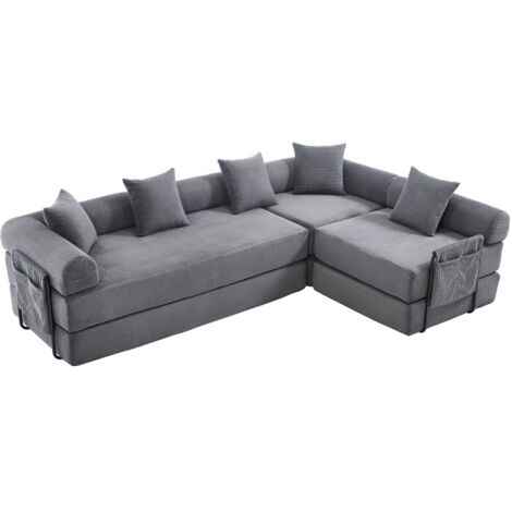 Gemütliches Familiensofa mit Stauraum & modularer Funktion – vakuumverpackt für mühelose Montage, frei kombinierbare Module und haustierfreundlich. Perfekt für entspannte Momente. Dunkelgrau