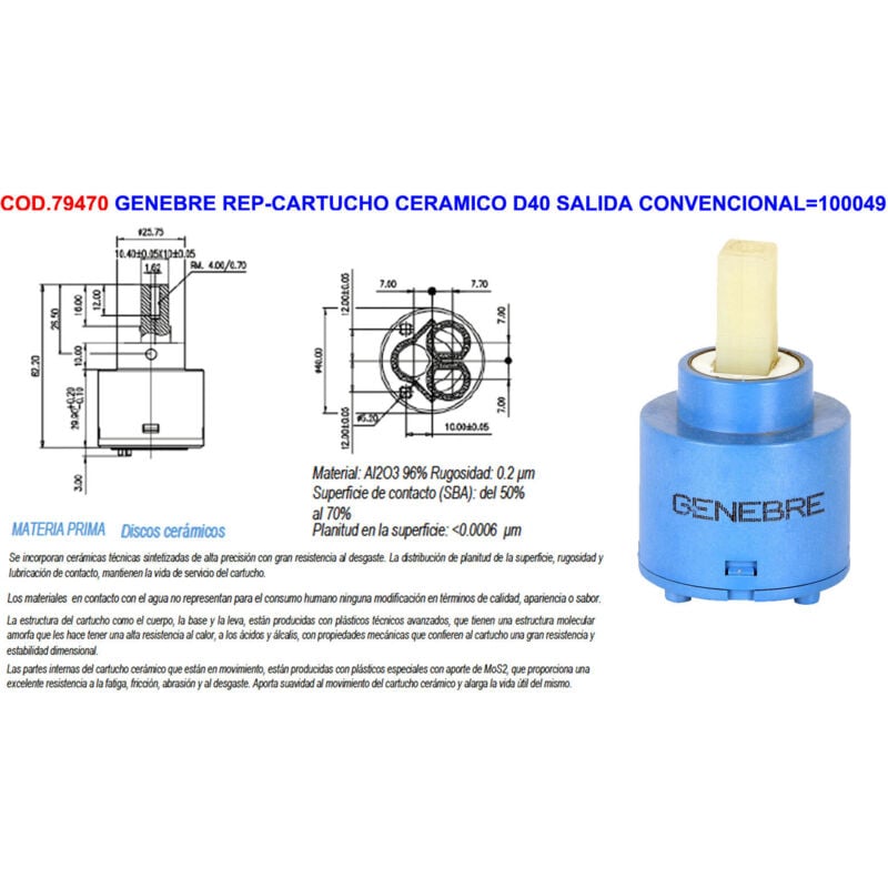 Cartouche Céramique D40 Genebre Sortie Conventionnelle 100049