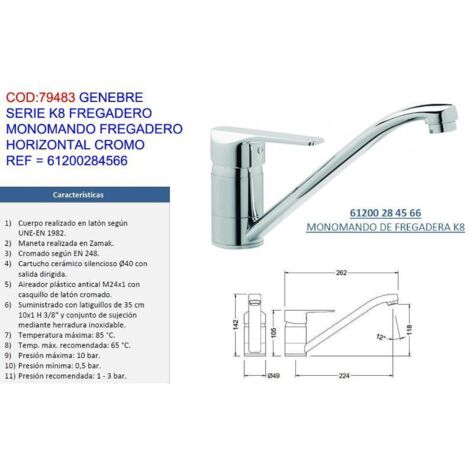 genebre grifo k8 monomand fregadero horizontal cr 61200284566