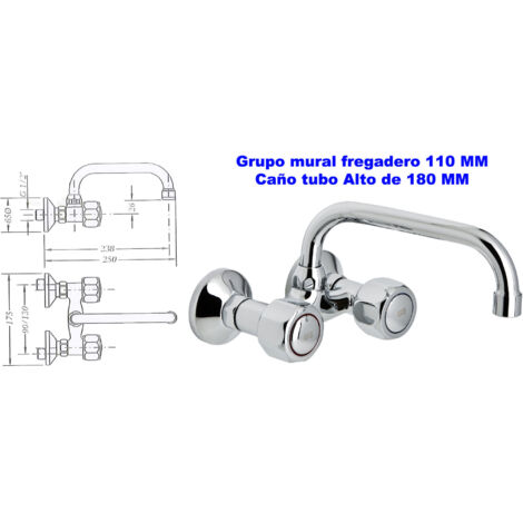 Genebre Grupo Mural Lavabo 11 cm Bocca Tubo Altezza 18 cm
