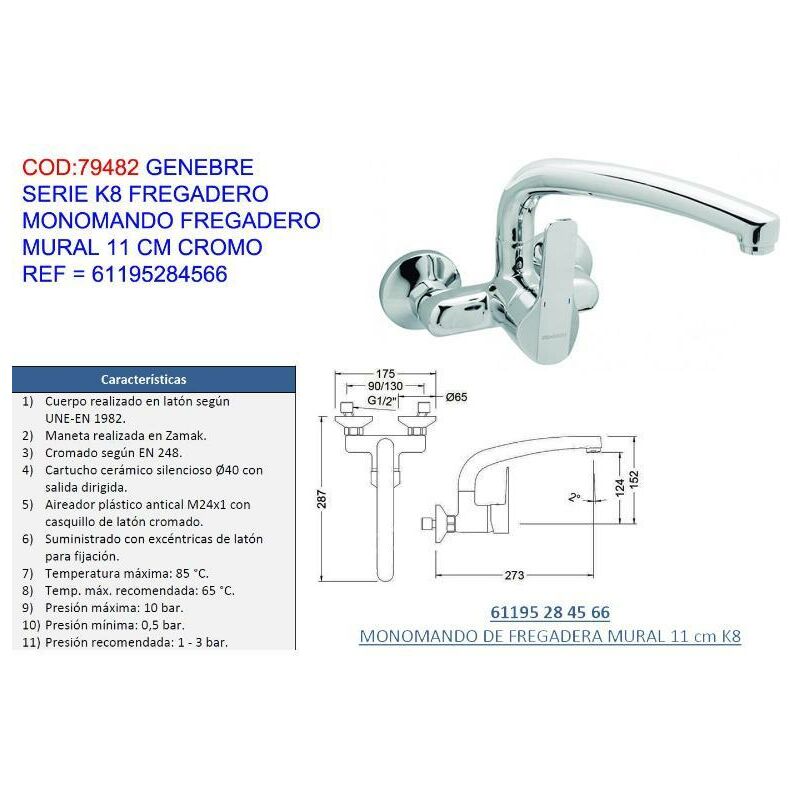 

genebre serie k8 monomand fregadero mural 11 cm cr 61195284566 - Mibricotienda
