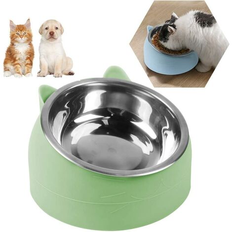 Geneigter Katzennapf, Edelstahl-Katzennapf, Fressnapf-Set, um 15° geneigter erhöhter Ständer, abnehmbarer Napf für Katzen und Hunde, kleiner Hundenapf 200 ml, grün