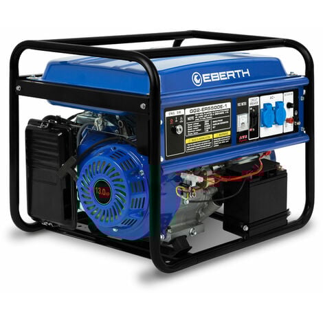 Generador de corriente (5500 vatios, Monofásico, 2x 230V, 1x 12V, E-Start, Motor de 13 hp, Regulador automático de voltaje AVR, Voltímetro) Grupo electrógeno