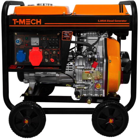 Generador de Corriente Diésel Trifásico de Marco Abierto con ATS + Arranque Eléctrico, 5kVA 10CV 6.3kW 230 / 400V, Salida AC DC, 12.5L Capacidad Tanque, 77dB con Kit de Herramientas+Embudo Incluidos