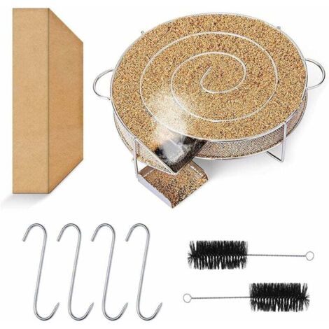 Generador de humo frío, ahumador en espiral de acero inoxidable para parrilla, ahumador de pellets de barbacoa, ahumador de carne y pescado con 2 cepillos de limpieza y 4 ganchos.