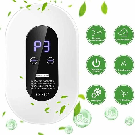 Generador de ozono, mini máquina de ozono con pantalla táctil colgante de 4 modos, purificador de aire portátil con pantalla LED
