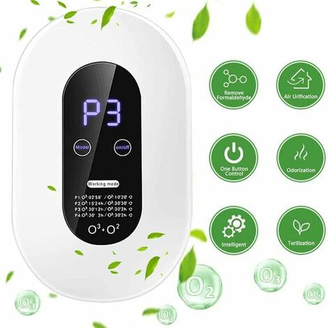 Generador de ozono, mini máquina de ozono con pantalla táctil colgante de 4 modos, purificador de aire portátil con pantalla LED de ahorro de energía, purificador de aire de anión para oficina en casa