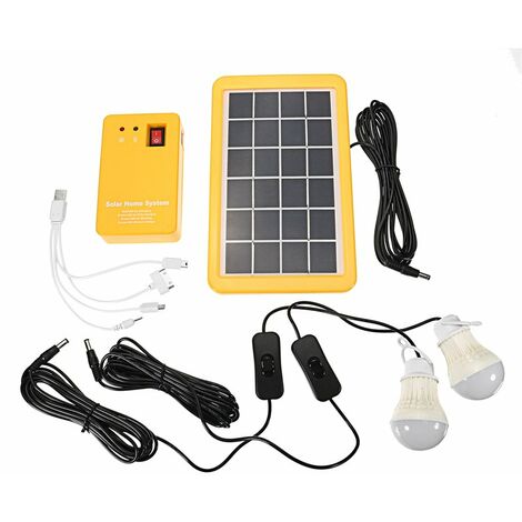 Generador de Sistema Solar con Luz, Cargador de Teléfono USB 3W +2 Bombillas, para Acampar, Viajar